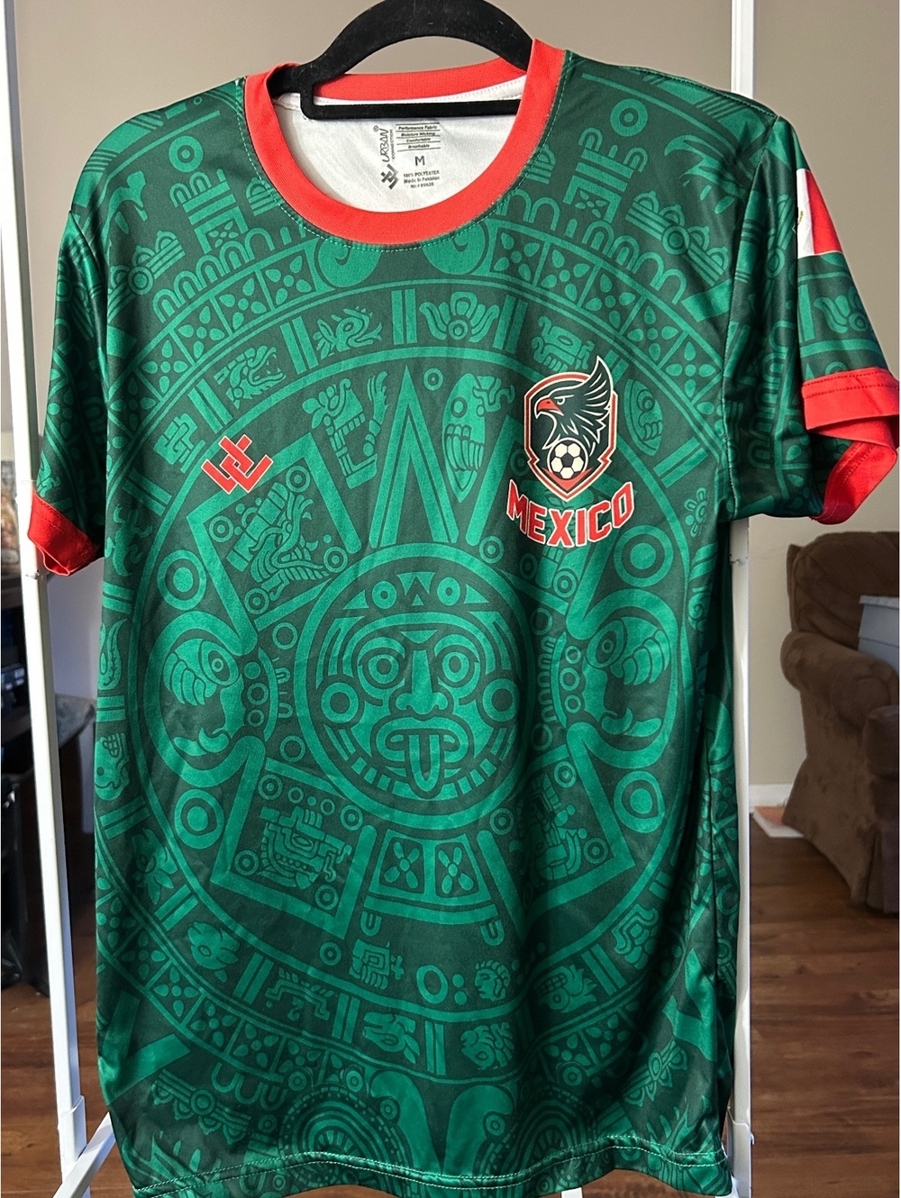 Mexico Soccer Jersey with Aztec Calendar Design Size M